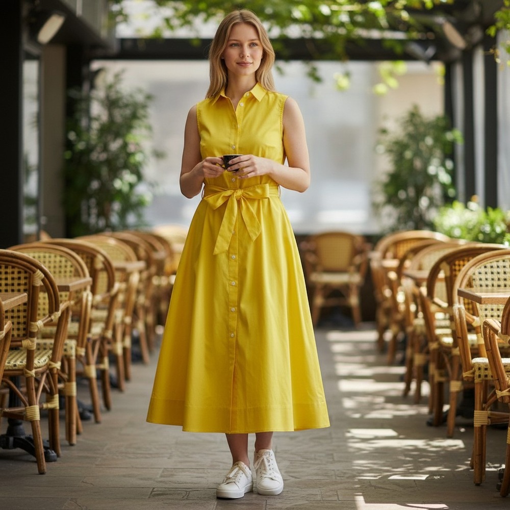 J.Crew Yellow Sleeveless Button Down Belted Shirt Dress AO046 Womens Size 2 NEW - Picture 2 of 7